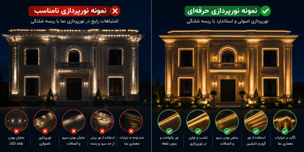 اشتباهات رایج در اجرای نورپردازی ساختمان 